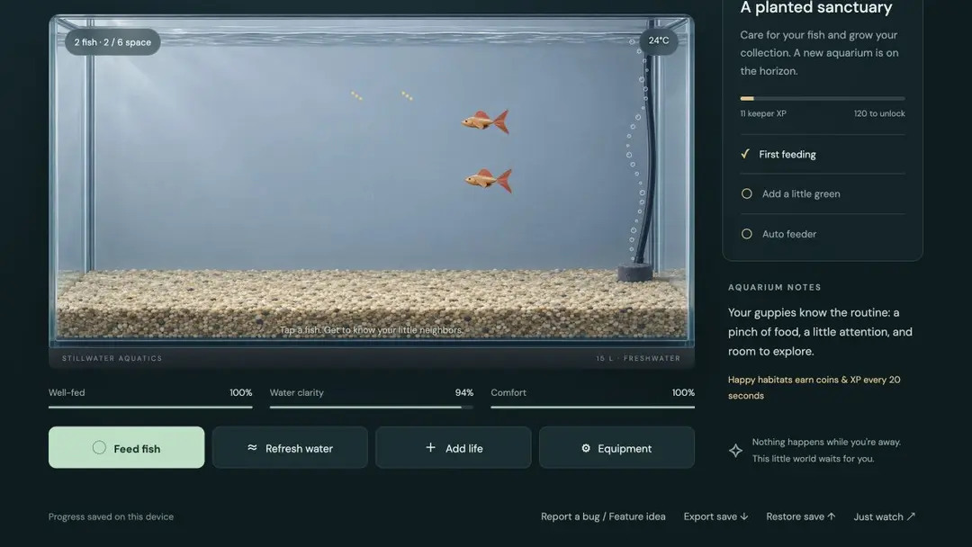 Stillwater · Aquarium — gameplay screenshot